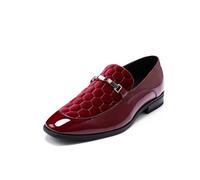 YFFUSHI Herren Loafer Samt Lackleder Mokassin Elegant Hochzeit Smoking Anzug Schuhe Slip on Casual Slippers Halbschuhe, Rot 43 EU