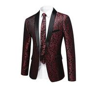 YFFUSHI Sakko Herren Paisley Jacquard Slim Fit Schal Revers Hochzeit | Floral Jackett,1 Knopf, Rückenschlitz, Elegant, für Partys oder Feiertage