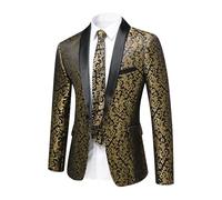 YFFUSHI Sakko Herren Paisley Jacquard Slim Fit Schal Revers Hochzeit | Floral Jackett,1 Knopf, Rückenschlitz, Elegant, für Partys oder Feiertage