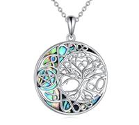 YFN 60 Geburtstag Geschenke 925 Sterling Silber Baum des Lebens Halskette Lebensbaum Anhänger Keltischer Mond Abalone Schale Schmuck für Damen Männer