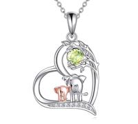 YFN August Geburtstag Halskette 925 Sterling Silber Auspicious Elefant Anhänger Niedliche Tiere Schmuck Geschenk Für Damen Mutter Ehefrau