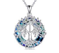 YFN Baum des Lebens Halskette Sterlingsilber Kreuz Anhänger Blauer Kristall Lebensbaum Schmuck Geschenk für Damen Mutter