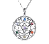 YFN Blume des Lebens Halskette Sterling Silber 7 Chakra Heilung Anhänger Kette Spiritual Yoga Schmuck Lebensblume Geschenke für Damen
