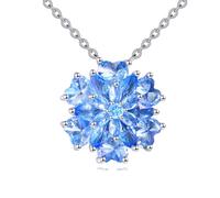 YFN Blume Geburtsstein Kette 925 Sterling Silber Blau Blautopas Zirkonia Anhänger Halskette Blume Schmuck Dezember Geburtstag Geschenke für Damen Ehefrau Mutter Tochter