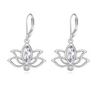YFN Geburtsstein Lotus Ohrringe für Damen 925 Sterling Silber Lotus Hängend Ohrringe Blume Schmuck April Geburtstag Geschenk für Mädchen