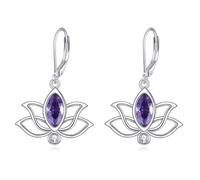 YFN Geburtsstein Lotus Ohrringe für Damen 925 Sterling Silber Lotus Hängend Ohrringe Blume Schmuck Februar Geburtstag Geschenk für Mädchen