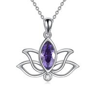 YFN Geburtstein Lotos Halskette Sterling Silber Lotus Anhänger Schmuck Mütter Tag Geburtstag Geschenke für Damen Mädchen (B.Violett-Februar-Amethyst)