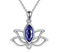YFN Geburtstein Lotos Halskette Sterling Silber Lotus Anhänger Schmuck Mütter Tag Geburtstag Geschenke für Damen Mädchen (I.Dunkelblau-September-Saphir)