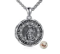 YFN Heiliger Florian Foto Halskette Sterling Silber Religiöser Beschützer Medaillon Anhänger Sankt Florian Schmuck Geschenke für Damen Herren