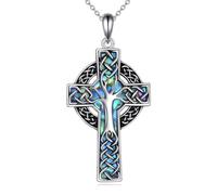 YFN Keltisch Kreuz Kette 925 Sterling Silber Keltisch Baum des Lebens Anhänger Halskette Abalone Muschel Kreuz Schmuck Geschenke für Damen Herren
