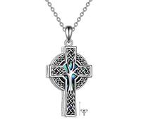 YFN Keltisches Kreuz Urnen Halskette Sterling Silber Keltischer Lebensbaum Asche Anhänger Kette Abalone Shell Kreuz Kremations Schmuck Geschenke für Damen Herren