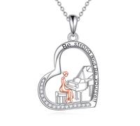YFN Klavier Halskette 925 Sterling Silber Musik Anhänger Musik Instrumente Schmuck Geschenke für Damen Klavier Liebhaber