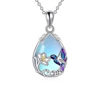 YFN Kolibri Kette 925 Sterling Silber Mondstein Vogel Anhänger Halskette Kolibri Schmuck für Damen Mädchen Kolibri Geschenke für Mutter Tochter