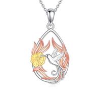 YFN Kolibri Kette Sterling Silber Träne Anhänger Halskette Blume Schmuck Geschenke für Damen Mutter