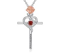 YFN Kreuz Rose Halskette Sterling Silber Kreuz Herz Anhänger Kette Rose Geschenk für Damen
