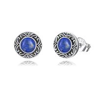 YFN Lapislazuli Ohrstecker Damen 925 Sterling Silber Lapis Lazuli Ohrringe Stecker Runde Ohrstecker Mit Lapislazuli Stein Kleine Lapislazulistein Schmuck Blau Geschenke für Damen Mädchen