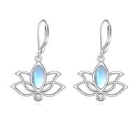 YFN Lotus Ohrringe für Damen 925 Sterling Silber Mondstein Lotus Hängend Ohrringe Blume Schmuck Geschenk für Mädchen