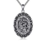 YFN Ovale Heiliger Christopherus Halskette Sterling Silber Religiöser Beschützer Anhänger Sankt Christopherus Schmuck Geschenke für Damen Herren