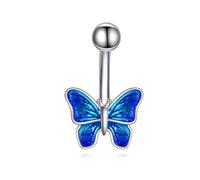 YFN S925 Sterling Silber Bauchnabel Piercing mit Blauem Schmetterling Hypoallergen Hochglanzpoliert Elegantes Nabelstecker für Frauen und Mädchen(Schmetterlinge)