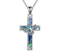 YFN Sonnenblume Kreuz Halskette Sterling Silber Kolibri Kreuz Anhänger Abalone Shell Schmuck Religiöse Christliche Taufe Geschenke für Sie Damen Mädchen