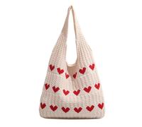 YGCHEN Gehäkelte Strandtasche mit Herz-Motiv, Boho Häkeltasche für Damen, Leichte Mesh Beach Bag als Umhängetasche oder Shopper, Ideal für Sommer, Urlaub und Strand