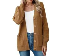 YGJIEGENG Damen Strickjacke Langärmelige Grobstrick Cardigan lockere V Ausschnitt Strickjacke Open Front Pullover Herbst Winter Elegant Casual Schulterjacke Outwear mit Knopfleiste Kamel S