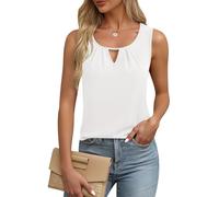 YGJIEGENG Top Damen Sommer Ärmellose Chiffon Tanktops Elegant Rundhals Oberteile Einfarbig Sexy Casual Blusentop Weiss XXL