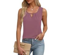 YGJIEGENG Top Damen Sommer Ärmellose Chiffon Tanktops Elegant Rundhals Oberteile Einfarbig Sexy Casual Blusentop Rosa XXL