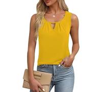 YGJIEGENG Top Damen Sommer Ärmellose Chiffon Tanktops Elegant Rundhals Oberteile Einfarbig Sexy Casual Blusentop Gelb XXL