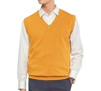 YGLEEULI Strickweste Herren Ärmellose, lockere, warme Pulloverweste for Herren, einfarbig, V-Ausschnitt, Pullover, Strickweste, männliche Weste(Yellow,3XL)