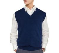YGLEEULI Strickweste Herren Ärmellose, lockere, warme Pulloverweste for Herren, einfarbig, V-Ausschnitt, Pullover, Strickweste, männliche Weste(Blue,XL)