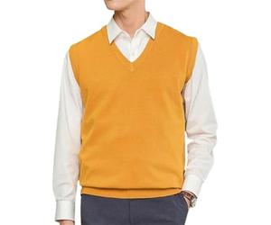 YGLEEULI Strickweste Herren Ärmellose, lockere, warme Pulloverweste for Herren, einfarbig, V-Ausschnitt, Pullover, Strickweste, männliche Weste(Yellow,M)
