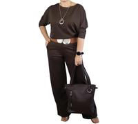 YGSIKY Elegantes 3-teiliges Set aus Langer Strickjacke, Oberteil und Hose, 3-teiliges Reise-Outfit für Damen, einschließlich Langer Strickjacke, Oberteil und Hose (Brown,XL)