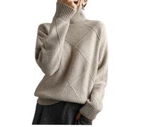 YGSIKY Lockerer Rundhalspullover,Strickpullover mit Rautenstruktur,Lässiger, vielseitiger Strickpullover in Volltonfarbe,Strick-Sweatshirt für Herbst und Winter (Camel,S)