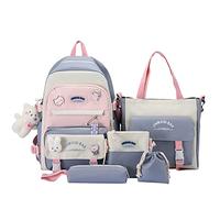 YGYCF Kawaii Rucksack, 5-teiliges Set für Schüler mit süßem Bären-Zubehör, Schultaschen für Teenager, Mädchen, Schulbedarf, 07-B Blau, Einheitsgröße, Rucksack