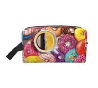 YHBLYKXP Kaffee- und Donut-Aufdruck, große Kapazität, Reisepflege-Aufbewahrungstasche, tragbare Make-up-Tasche, tägliche Aufbewahrungstasche