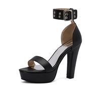 YhdtHSF 11,5CM Damen Plateau-Sandalen mit offenem Zehenbereich, breitem Knöchelriemen und Verstellbarer Schnalle, Blockabsatz Party-Schuhe,Schwarz,36 EU