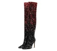 YhdtHSF 11CM Sexy Stiletto Heel Gradient Farbe Pailletten Über-Das-Knie Stiefel Mode Frauen Stiefel,Schwarz,37 EU