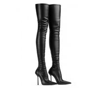 YhdtHSF 12CM/4.72IN Mode Spitze Stiletto Super High Heel Solid Farbe Sexy Über-das-Knie Große Größe Frauen Stiefel,Schwarz,41 EU