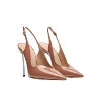 YhdtHSF 12CM/4.7IN Damen Slingback Kitten Heel Spitzes Kleid Pumps Schuhe,Braun,38 EU