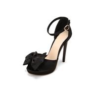YhdtHSF 12CM/4,7Zoll Schleifen-Dekor Peeptoe Plateau Stiletto Sandalen Knöchelriemen,Schwarz,45 EU