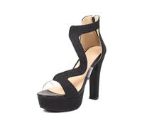 YhdtHSF 12CM Wellengurt Fersenreißverschluss Plattform Blockabsatz Sandalen Klarer Zehengurt,Schwarz,35 EU