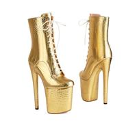 YhdtHSF 20CM Damen Plateau High Stiletto Absatz Herbst Stiefeletten Reißverschluss Schnürung Runde Zehen Kurze Booties,Gold,36 EU