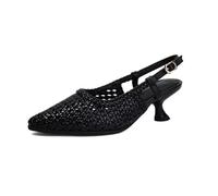 YhdtHSF 5,5 cm Damen Mesh Slingback Kitten Heels mit spitzem Zehen Low Heel Pumps Sexy Abendkleid Schuhe,Schwarz,46 EU