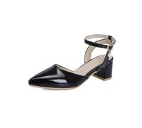 YhdtHSF 5CM Damen Spitze High Heels Knöchelriemen Schnalle Dicke Absatz Kleid Schuhe,Schwarz,48 EU