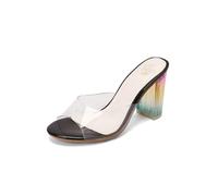 YhdtHSF 9,5 cm Klare Riemen Fluted Blockabsatz Slide Mules Offene Zehe