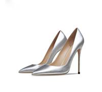 YhdtHSF Damen 3,9 Zoll Pumps Spitze Zehe Stiletto Sexy High Heels Arbeitsparty Hochzeit Schuhe,Silber,46 EU