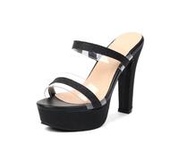 YhdtHSF Doppelte Riemen Klare Glitter Plateau Mule Sandalen Klobiger Blockabsatz,Schwarz,41 EU