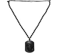 Yheonver NatüRliche Handarbeit Geschnitzt Schwarzer Obsidian Wolf Kopf AnhäNger mit Perlen Halskette