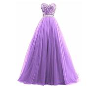 yhfshop Damen Abendkleid lang,Sexy durchsichtiges Top mit U-Boot-Ausschnitt und Perlen besetztes Partykleid,Crimson,30,Lilac,36,Damen Abendkleider Lang Ballkleider